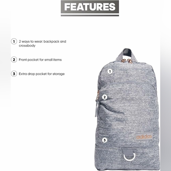 Adidas Essentials Convertible Crossbody Backpack Jersey Grey - Picture 8 of 14